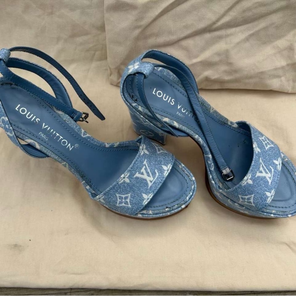Louis Vuitton Blue Denim Heels with Monogram